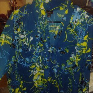 LONG SLEEVE CAREER GREEN DRESS TIE FRONT BLOUSE W/FLORAL PRINT/ SIZE XXL